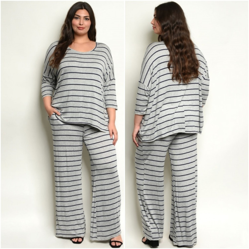 2 PIECE lounge set grey & navy top & pants